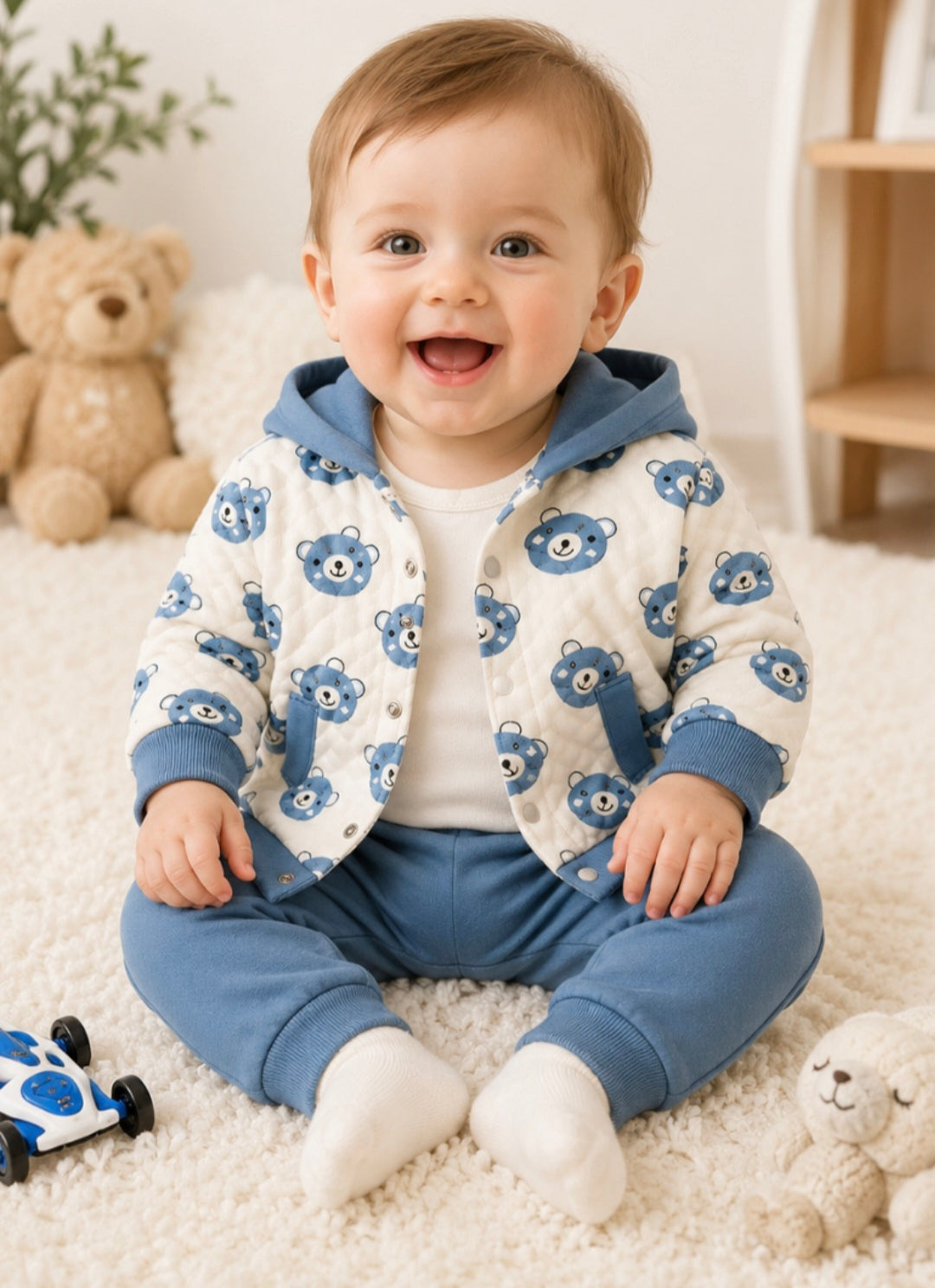 3-teiliges Baby Set mit Bärenmotiv – Jacke, Body & Hose