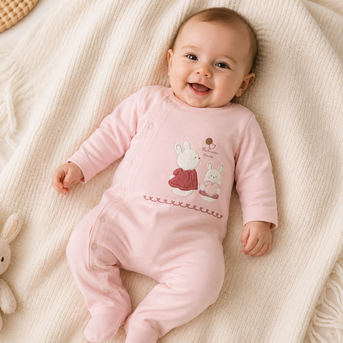 Baby Mädchen Strampler mit Hasenmotiv – Rosa