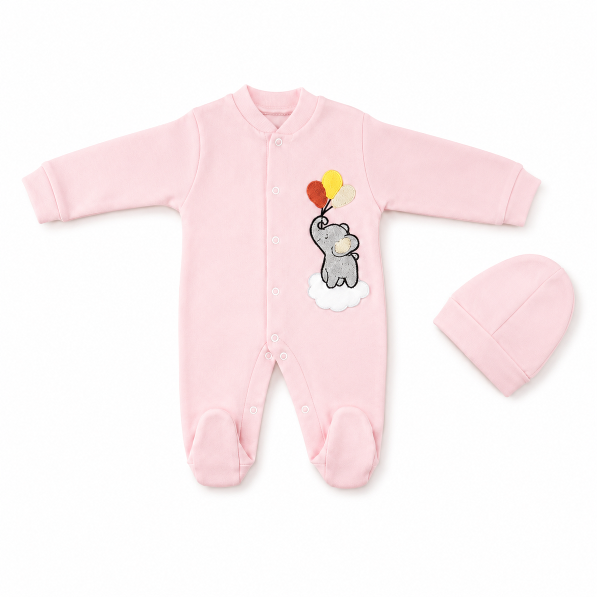 🐘 Baby Strampler mit Elefanten-Motiv – Rosa🩷