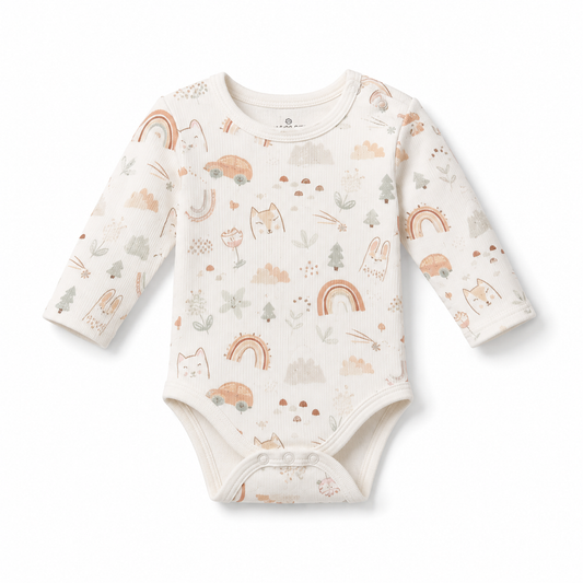 Unisex Baby Body - langarm mit süßem Waldmotiv