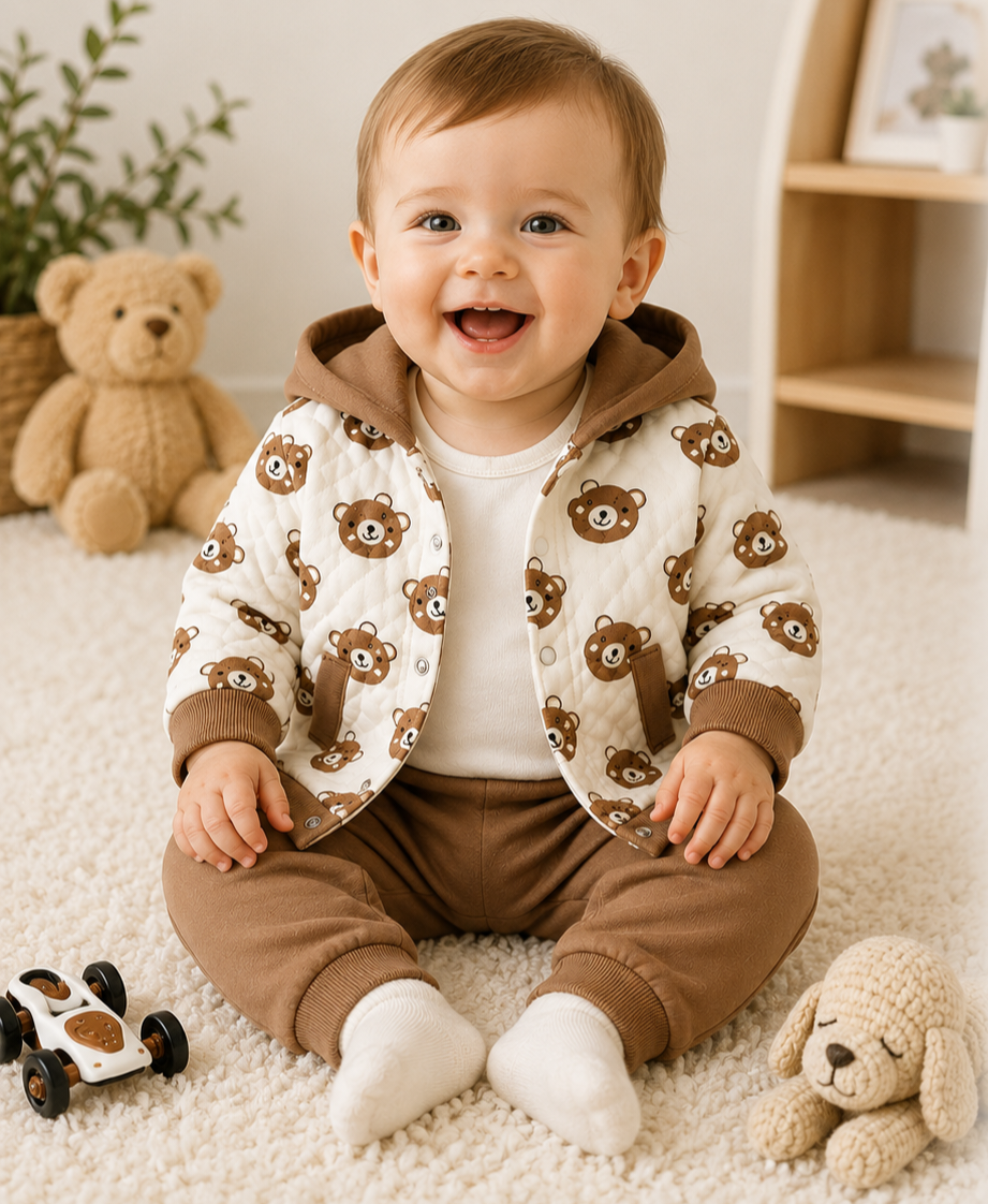 3-teiliges Baby Set mit Bärenmotiv – Braun