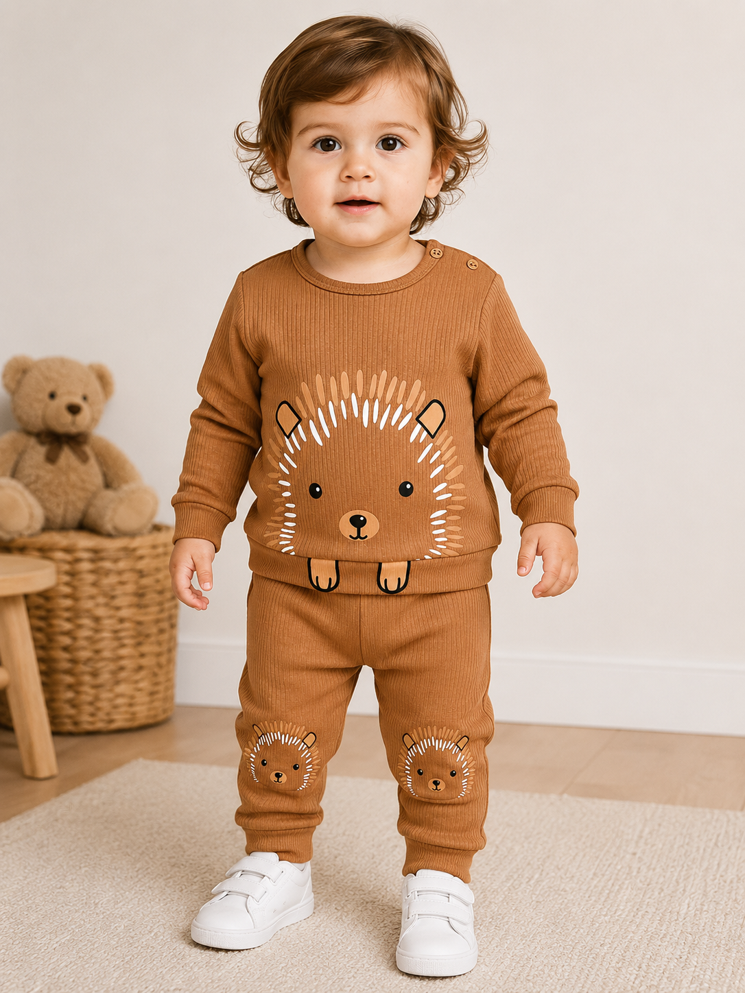 🦔 Baby Jungen 2-teiliges Ripp-Set "Kleiner Igel" 🤎