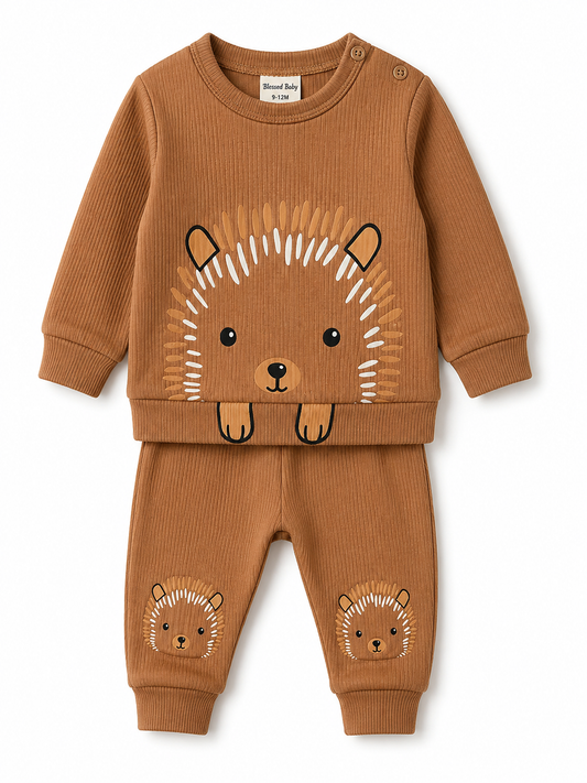 🦔 Baby Jungen 2-teiliges Ripp-Set "Kleiner Igel" 🤎