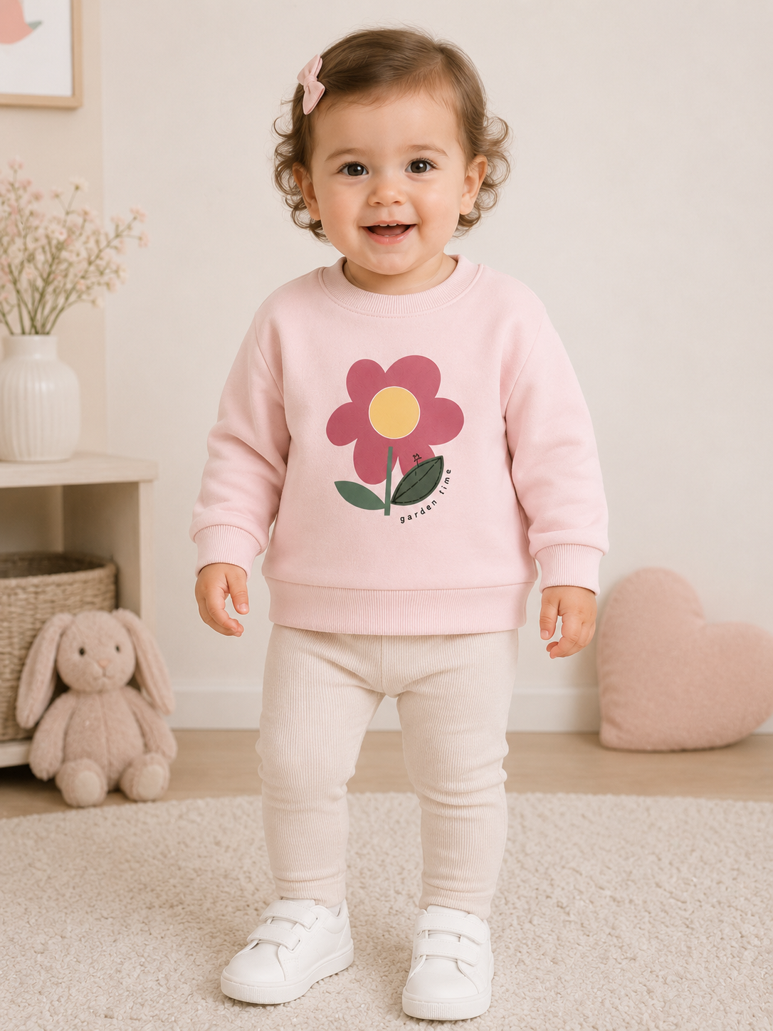 🌸 Baby Mädchen Sweatshirt "Garden Time" – Hellrosa 🌸
