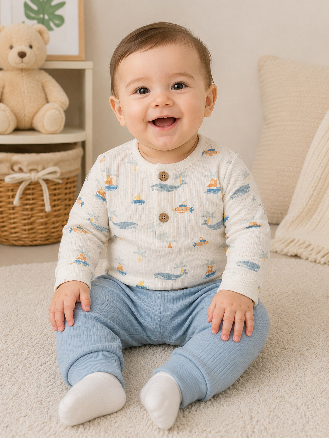 🐳 Baby Jungen 2-teiliges Set – Maritime Abenteuer 💛💙