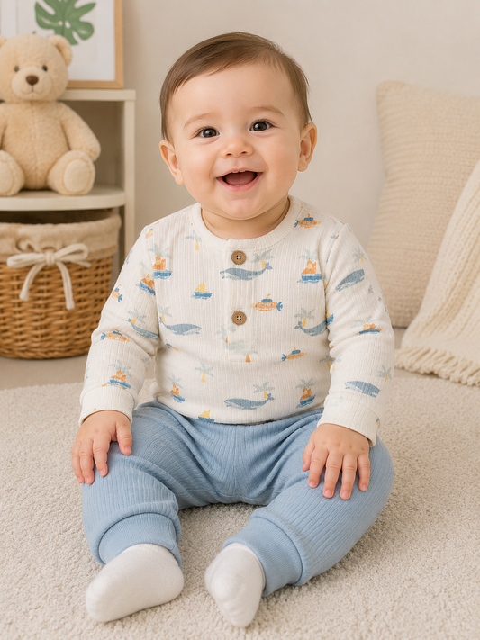 🐳 Baby Jungen 2-teiliges Set – Maritime Abenteuer 💛💙