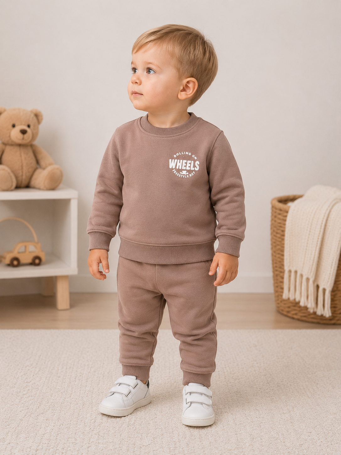 🤎 Baby Jogginganzug "Wheels" – Taupe 🤎