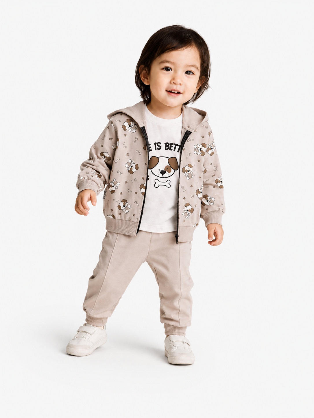 🐶 3-teiliges Baby-Set mit Hunde-Motiv – Beige 🤍