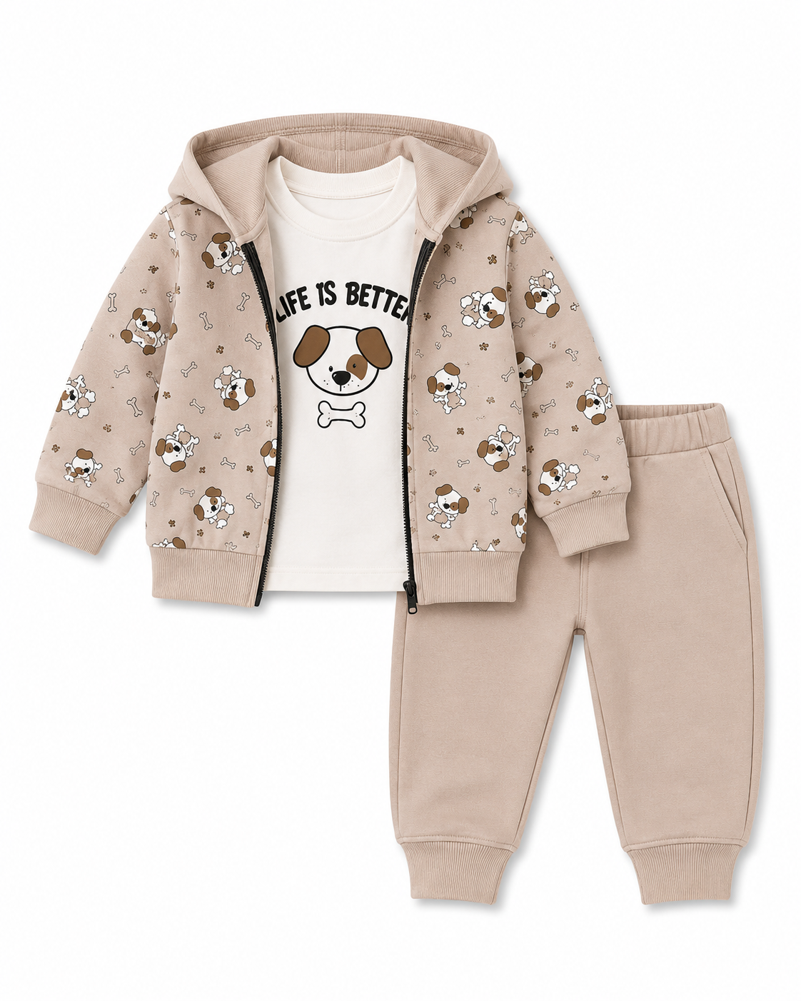 🐶 3-teiliges Baby-Set mit Hunde-Motiv – Beige 🤍