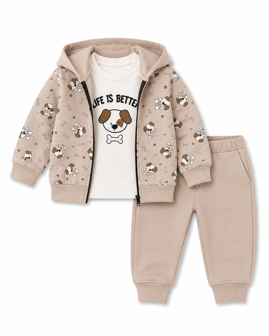 🐶 3-teiliges Baby-Set mit Hunde-Motiv – Beige 🤍