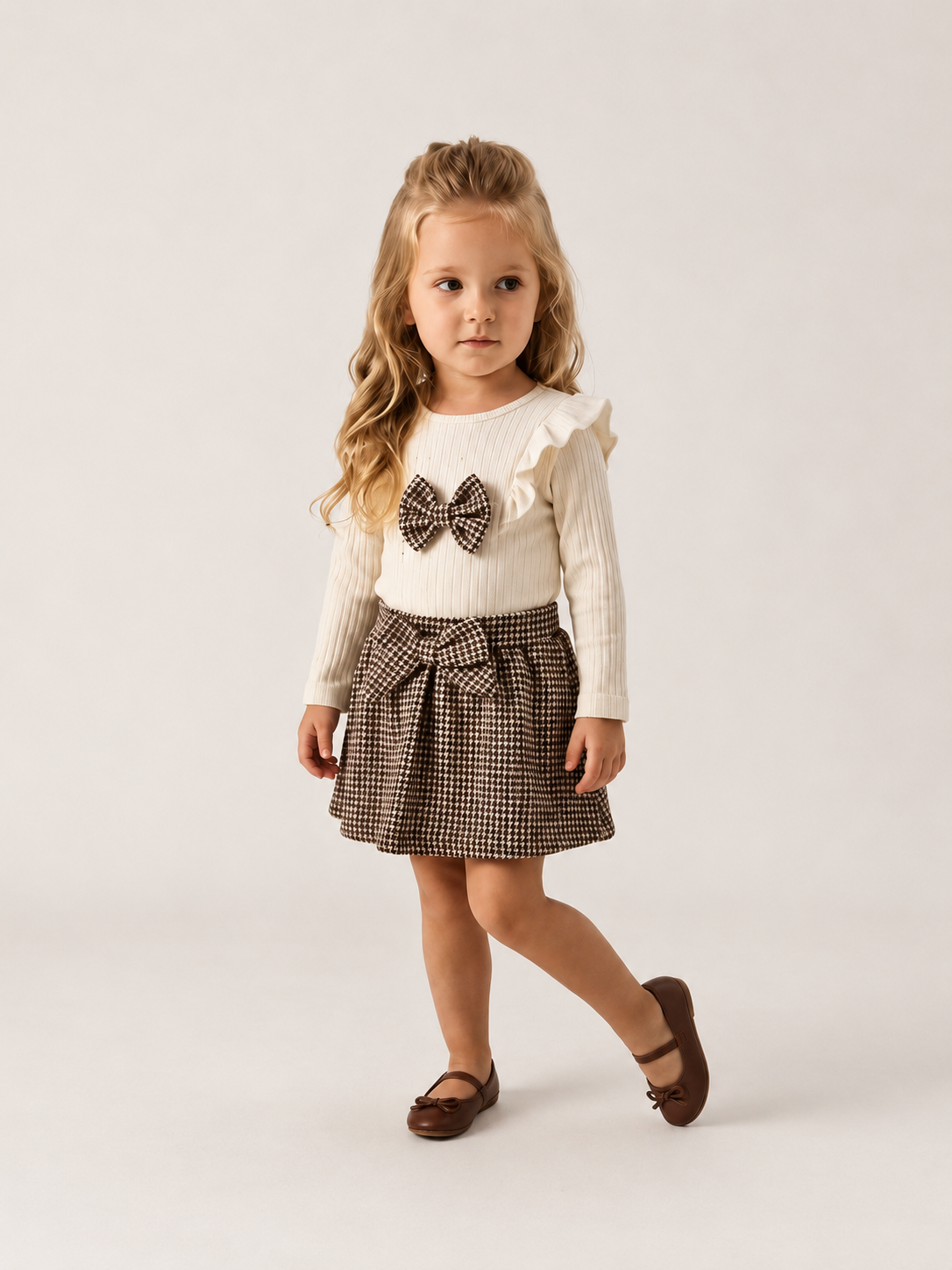 🤍 Elegantes Mädchen-Set mit Schleifen-Design – 2-teilig