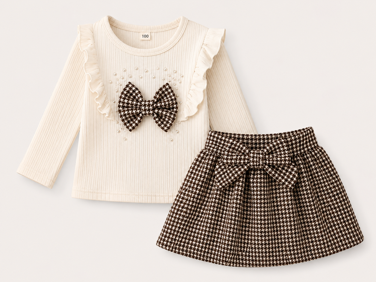 🤍 Elegantes Mädchen-Set mit Schleifen-Design – 2-teilig