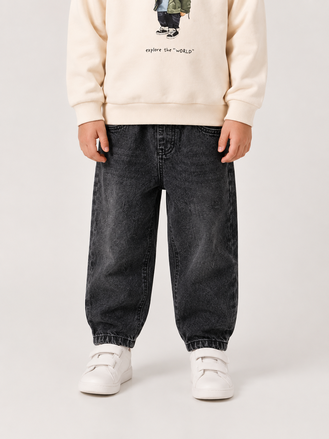 👖 Coole Kinder Baggy Jeans – Schwarz / Washed Look 🖤