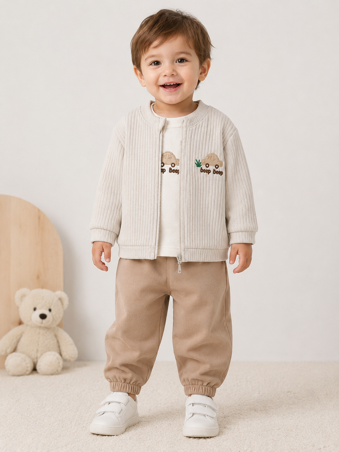 🚗🤎 3-teiliges Baby Jungen Set „Beep Beep“