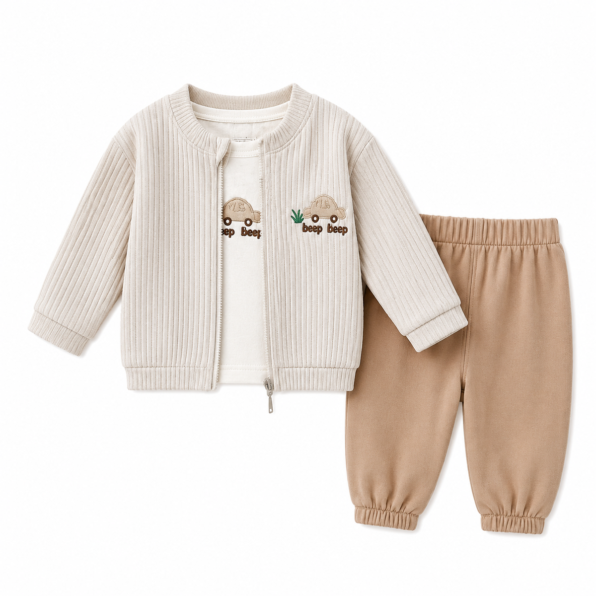 🚗🤎 3-teiliges Baby Jungen Set „Beep Beep“